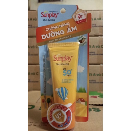 Sữa chống nắng dưỡng ẩm SUNPLAY 30g out going SPF 50 tặng kèm Gel chống nắng dưỡng da trắng min Skin AQua 6g