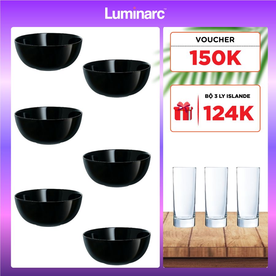 Bộ 6 Chén Thuỷ Tinh Luminarc Diwali Đen 12cm- LUDIP0861