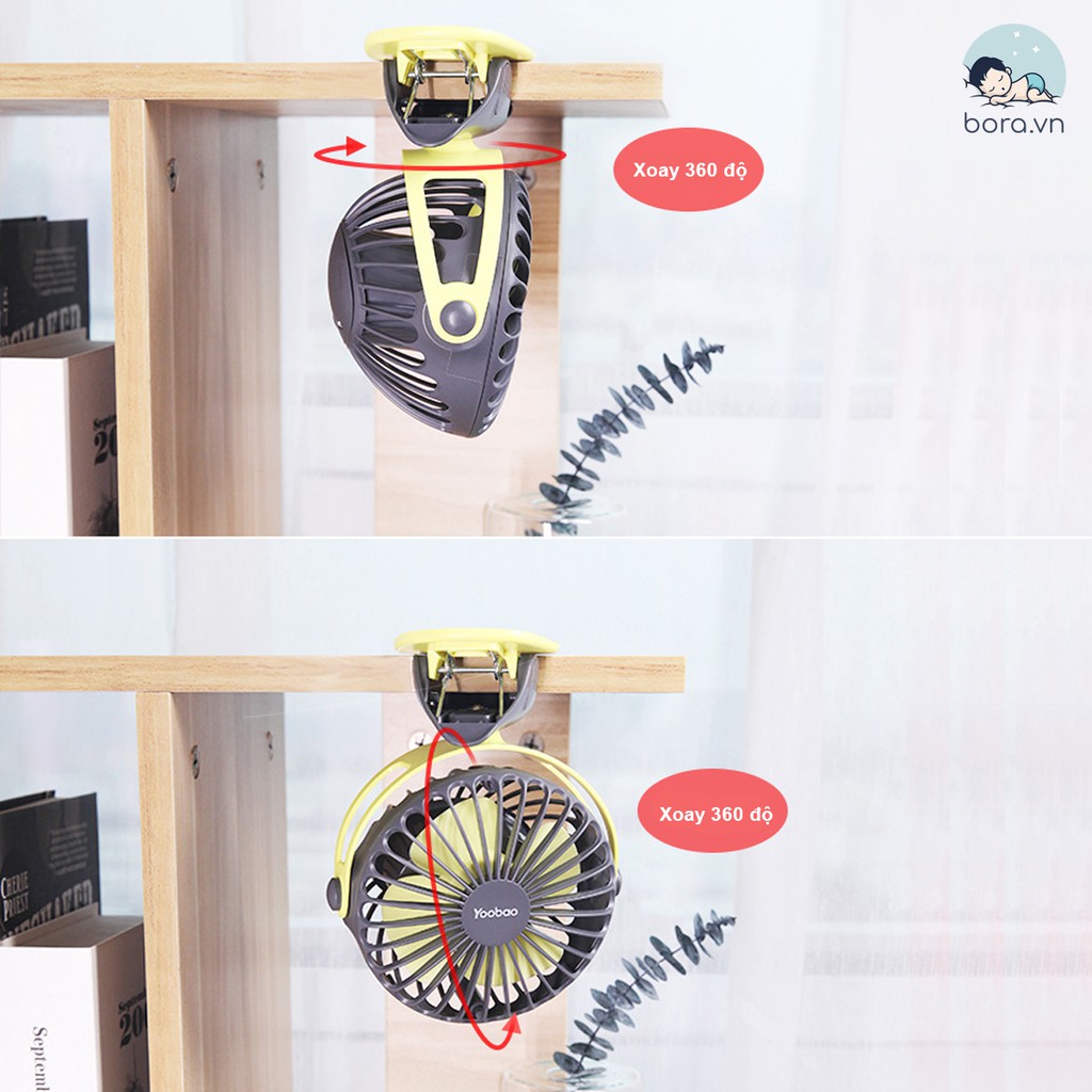 Quạt tích điện Yoobao F04 xoay 720 độ [Pin dùng 32h, đế kẹp đa năng, bảo hành 12 tháng] | BigBuy360 - bigbuy360.vn