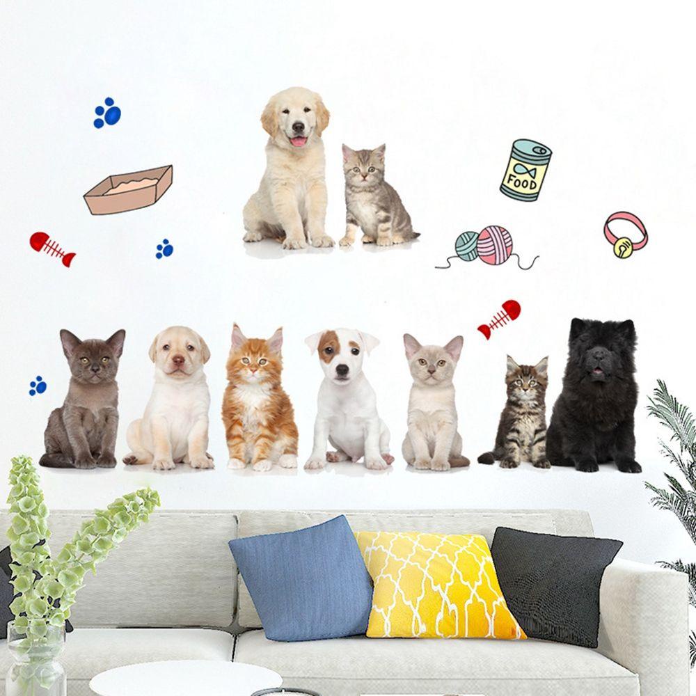Sticker Dán Tường Tự Dính Họa Tiết Chó Mèo Hoạt Hình 3D Dễ Thương Bắt Mắt