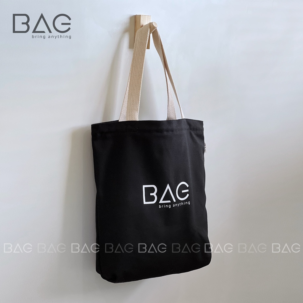 Túi tote vải đeo vai, túi vải màu tối, hàng thiết kế của BAG phong cách vintage, túi local brand [BLACK] | BigBuy360 - bigbuy360.vn