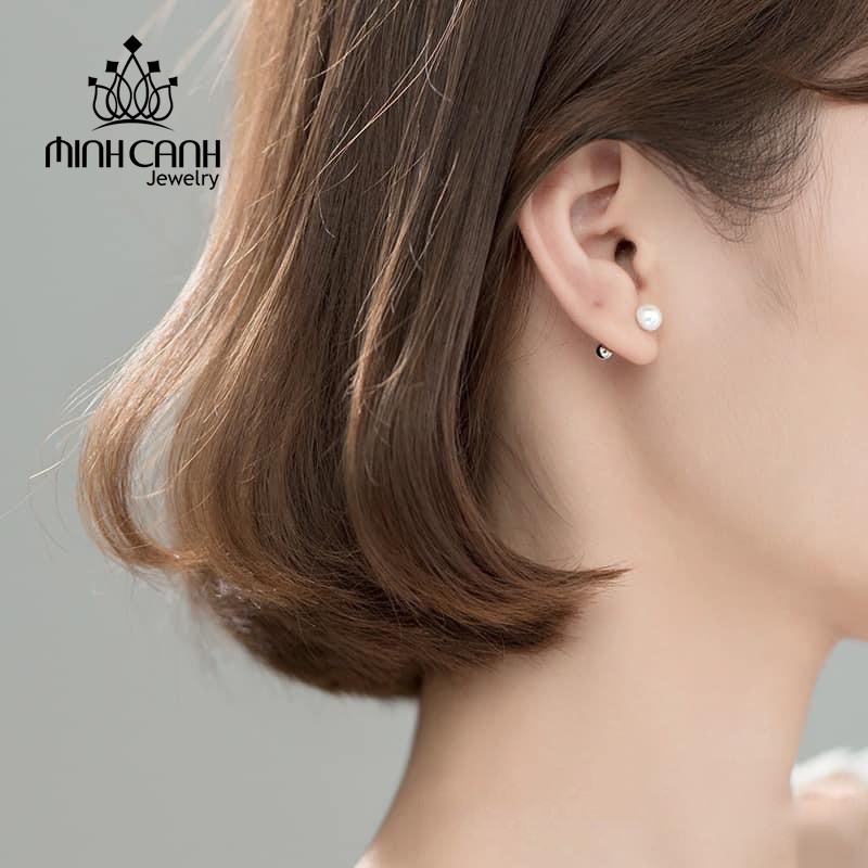 Bông Tai Ngọc Trai Nhân Tạo Chốt Bi Bạc Vặn Ren - Minh Canh Jewelry