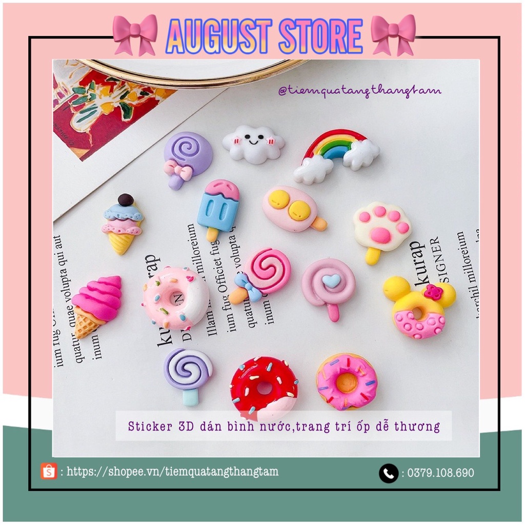 Sticker 3D Dán Bình Nước Hình Dán Nổi Trang Trí Ốp Điện Thoại Laptop Dễ Thương DIY Mô Hình