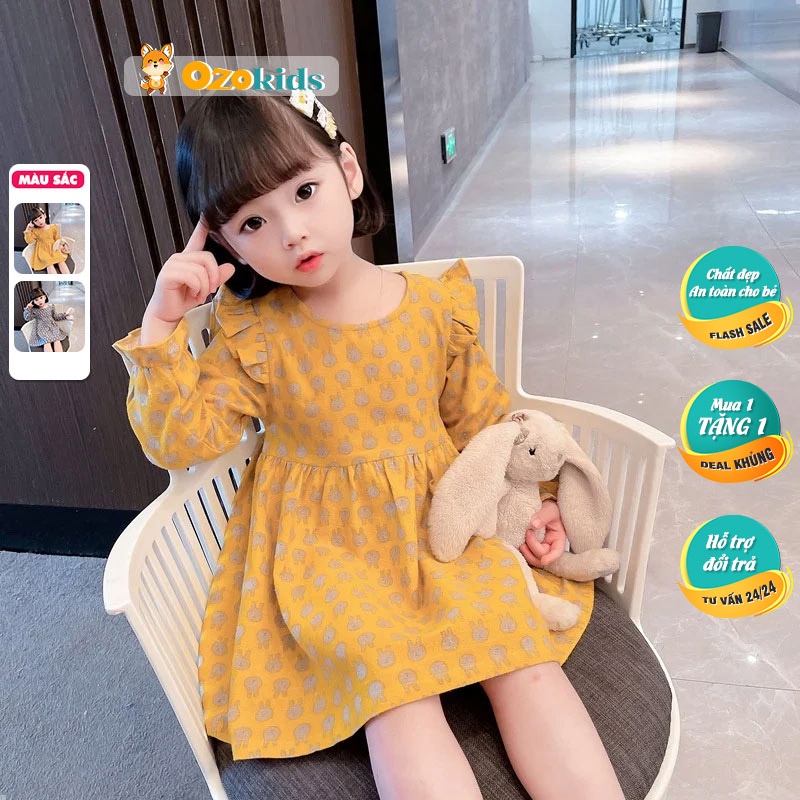 Váy mùa thu bé gái LOBY in họa tiết hình thỏ đáng yêu V0401117 (8 tháng - 7 tuổi)