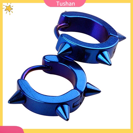 Đôi khuyên tai kiểu vòng tròn gai chất liệu thép titan cá tính cho nữ / nam