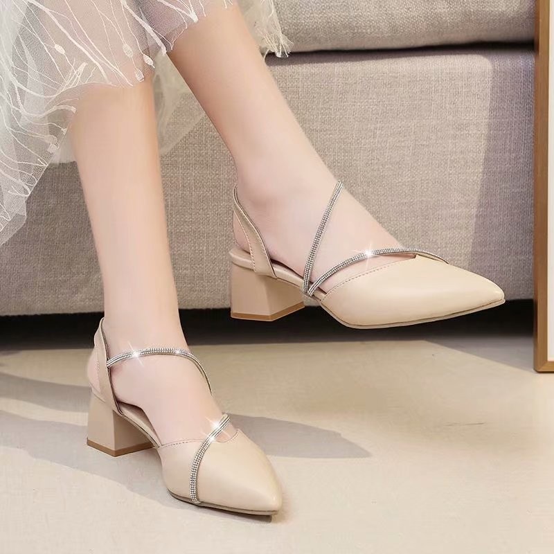 Giày sandal xỏ chân IELGY mũi nhọn đế dày đính đá giả thời trang cho nữ