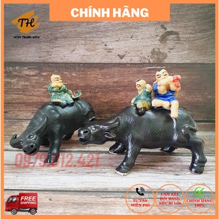 Tượng chú bé cưỡi Trâu gốm Bát Tràng trang trí bonsai tiểu cảnh sân vườn
