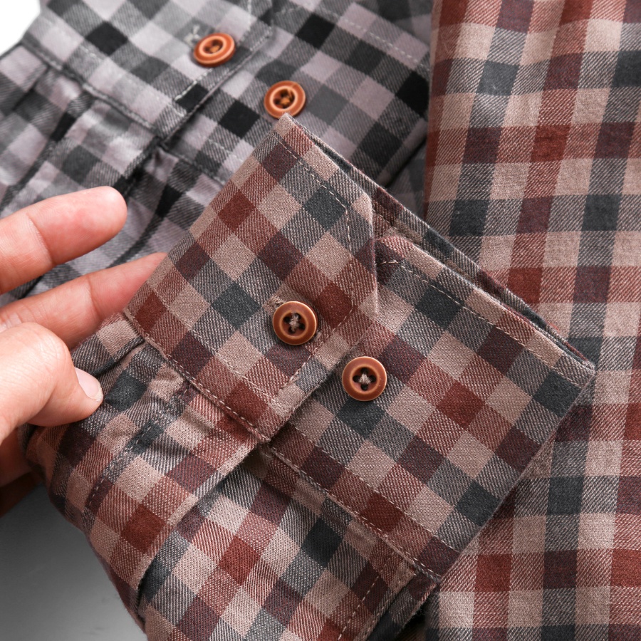 Áo Sơ Mi Dài Tay Caro Nâu Đen GU CHẤT, Vải Cotton Mềm Mịn, Form Chuẩn. Trẻ Trung GUSM15