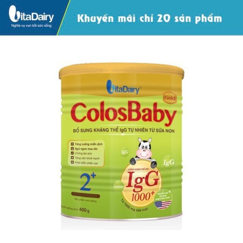 sữa bột colosbaby 2+ trên 2 tuổi lon 400g tặng kèm 1 ly thủy tinh