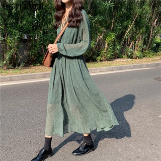 Đầm Vintage dài họa tiết chấm bi CIRINO