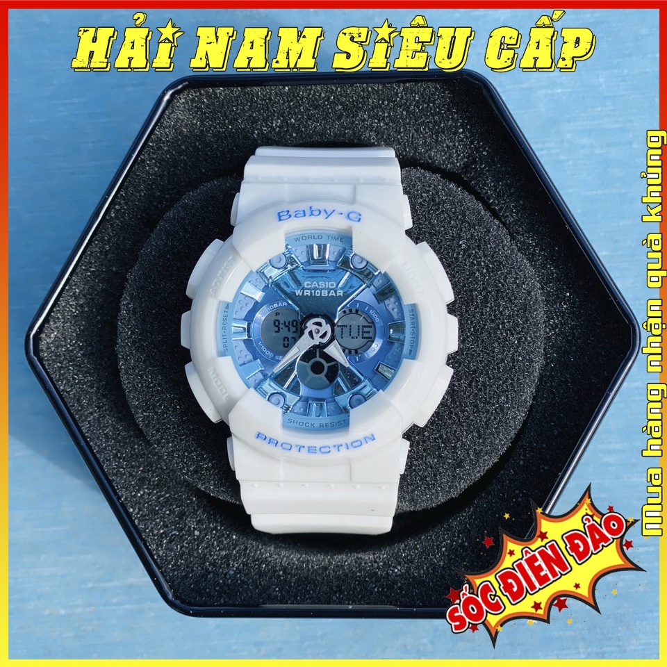 Đồng Hồ Nữ Baby-G BA130 Màu TRẮNG XANH DƯƠNG,Kim Điện Tử,Dây Cao Su,Bảo Hành 12 Tháng,Full Box - donghohainam98