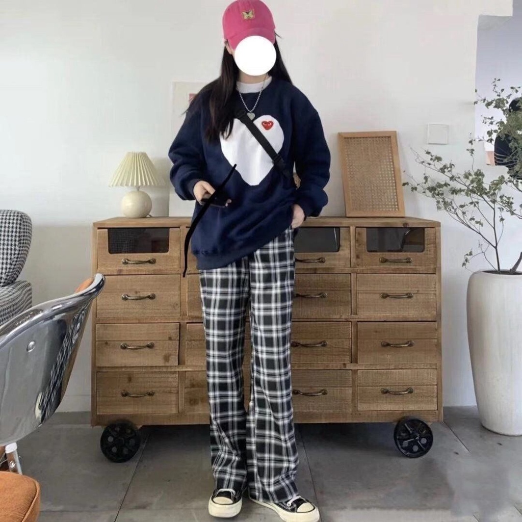Áo sweatshirt tay dài in họa tiết trái tim phong cách Nhật Bản thời trang dành cho nữ