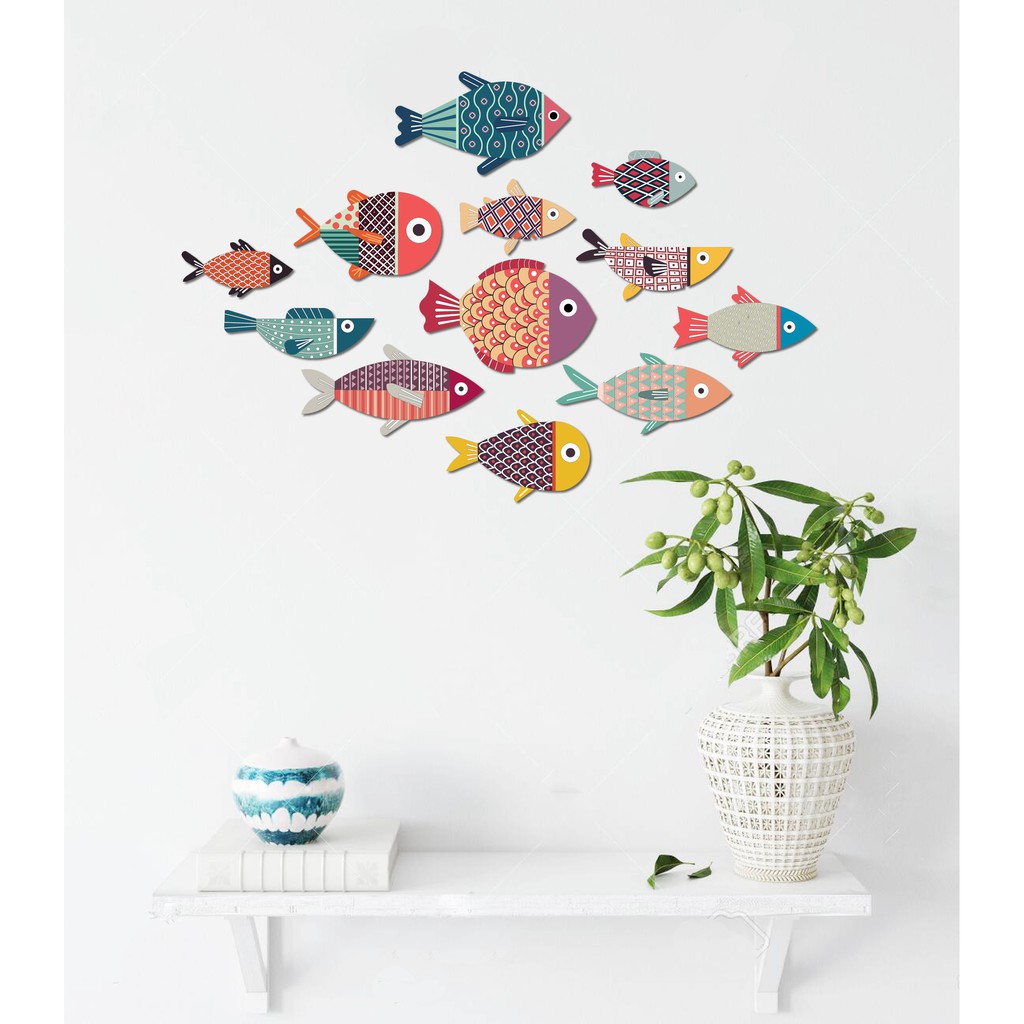 Cá lẻ Set tranh gỗ decor Color Fishes bộ 12 cá trang trí nhà cửa