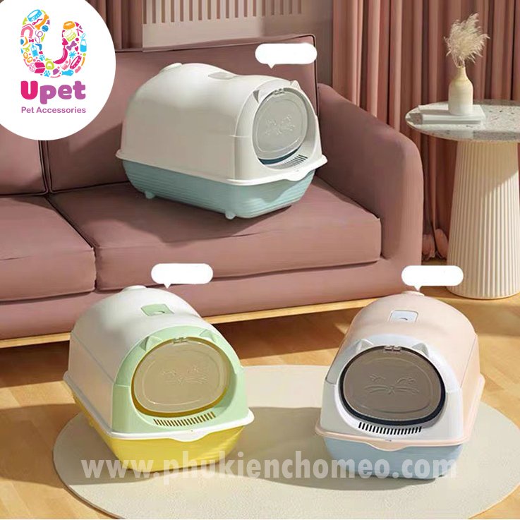 Nhà vệ sinh/ Hộp đựng cát/ Chậu cho mèo hình Cat - kèm xẻng, có nắm chống văng cát, thiết kế mở 180* dễ dàng dọn vệ sinh