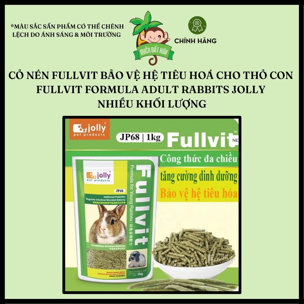 Thức ăn thỏ bọ - Cỏ nén Fullvit bổ sung dinh dưỡng cho thỏ con chính hãng Jolly 500 gram, 1kg dành cho thỏ