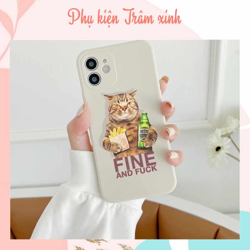 Ốp lưng iphone Mèo ôm Bia cạnh vuông iphone 6/6s/6splus/7/7plus/8/8plus/x /xs/11/12/pro/max/plus/12promax- e58