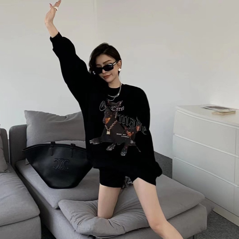 Áo Hoodie Tay Dài In Họa Tiết Thời Trang Trẻ Trung 191044Áo Thun Dáng Suông Đơn Giản Thời Trang Cho Cặp Đôi