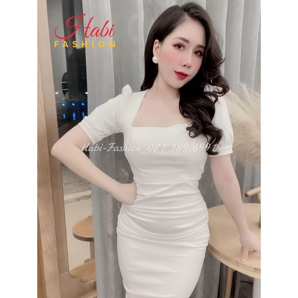 Đầm body sexy sang chảnh chất ngất, váy đầm body nữ thiết kế cao cấp cổ vuông tay bồng chất umi, đã có mút ngực