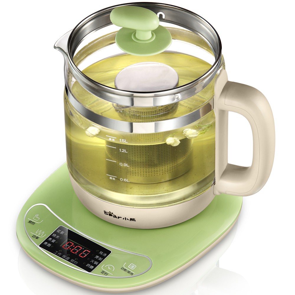 ☒¤❃Little Bear Health Pot Ấm siêu tốc thủy tinh nhỏ 1.5L đun nước điện gia dụng Đa chức năng pha trà
