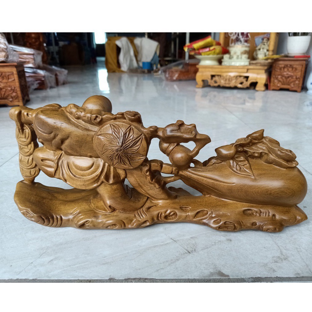 [GIA RE] Tượng Phật Di Lặc Kéo Bao Tiền Gỗ Thơm lớn 40cm thu hút tài lộc