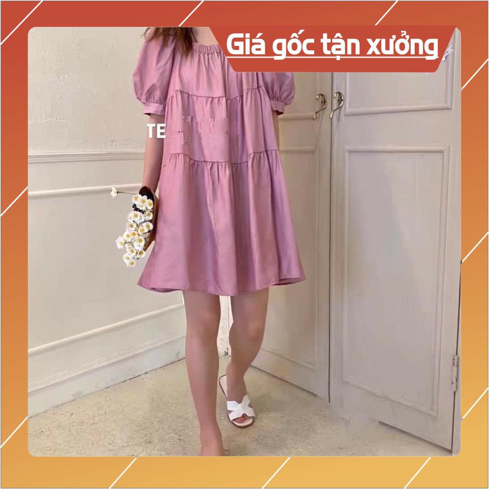 VÁY TRỄ VAI BABYDOLL TAY CHUN MÀU TÍM TRẮNG - ĐẦM CỔ VUÔNG BA TẦNG TRẮNG TÍM ULZZANG