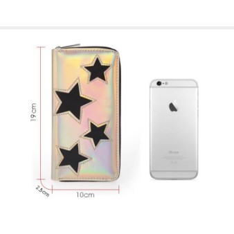 Ví hologram bạc V1 ví dẹt thời trang nhiều ngăn 10*20cm ví dáng dài