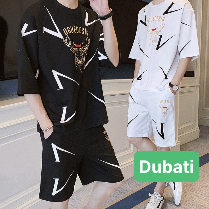 ĐỒ BỘ THỂ THAO NAM, SET ĐỒ BỘ HỌA TIẾT ĐẦU NAI CHẤT VẢI MỊN THOÀNG MÁT- DUBATI FASHION