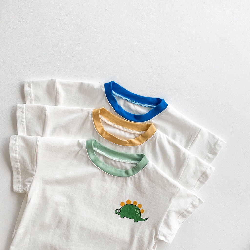 Bộ áo thun tay ngắn in hình khủng long hoạt hình + quần short cho bé 1-3 tuổi