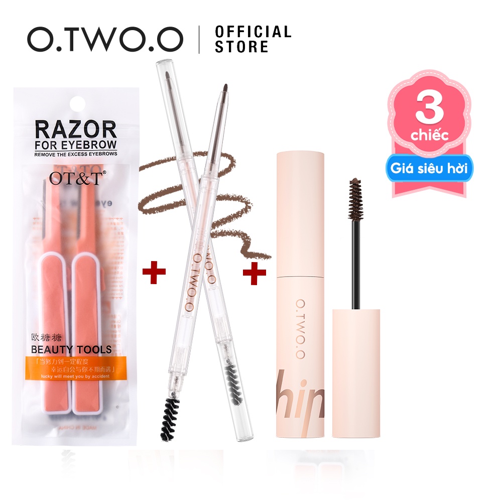 O.TWO.O Eyebrow Makeup Set 4pcs Eyebrow Pencil+ Tinted Eyebrow Gel+ Eyebrow TrimmerX2 Cosmetics Kit 77g