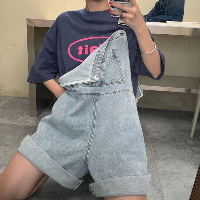 [ORDER] Quần yếm short xanh nhạt ống rộng chất jean thời trang ulzzang style