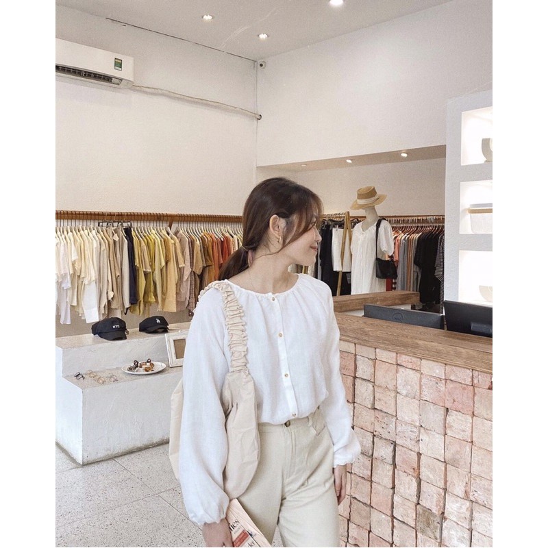 Set áo nút vintage kèm quần suông kaki