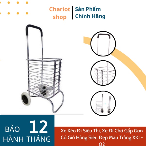 Xe Kéo Đi Chợ, Đi Siêu Thị Có Giỏ Hàng Màu Trắng XKL-02