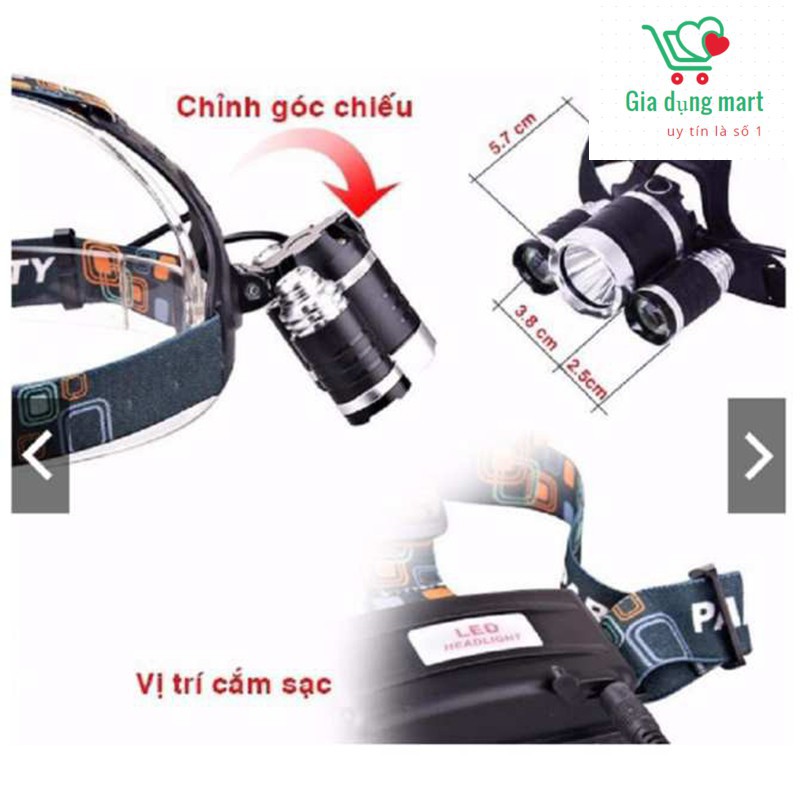 Đèn pin chiếu sáng [ THỌ 100.000 H ] đội đầu 3 bóng
