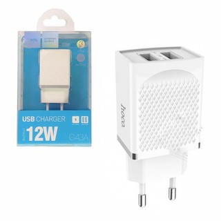 Củ Sạc Nhanh 2 Cổng USB  2.4A Hoco C43A  - Cốc Sạc Điện Thoại Hàng Chính Hãng