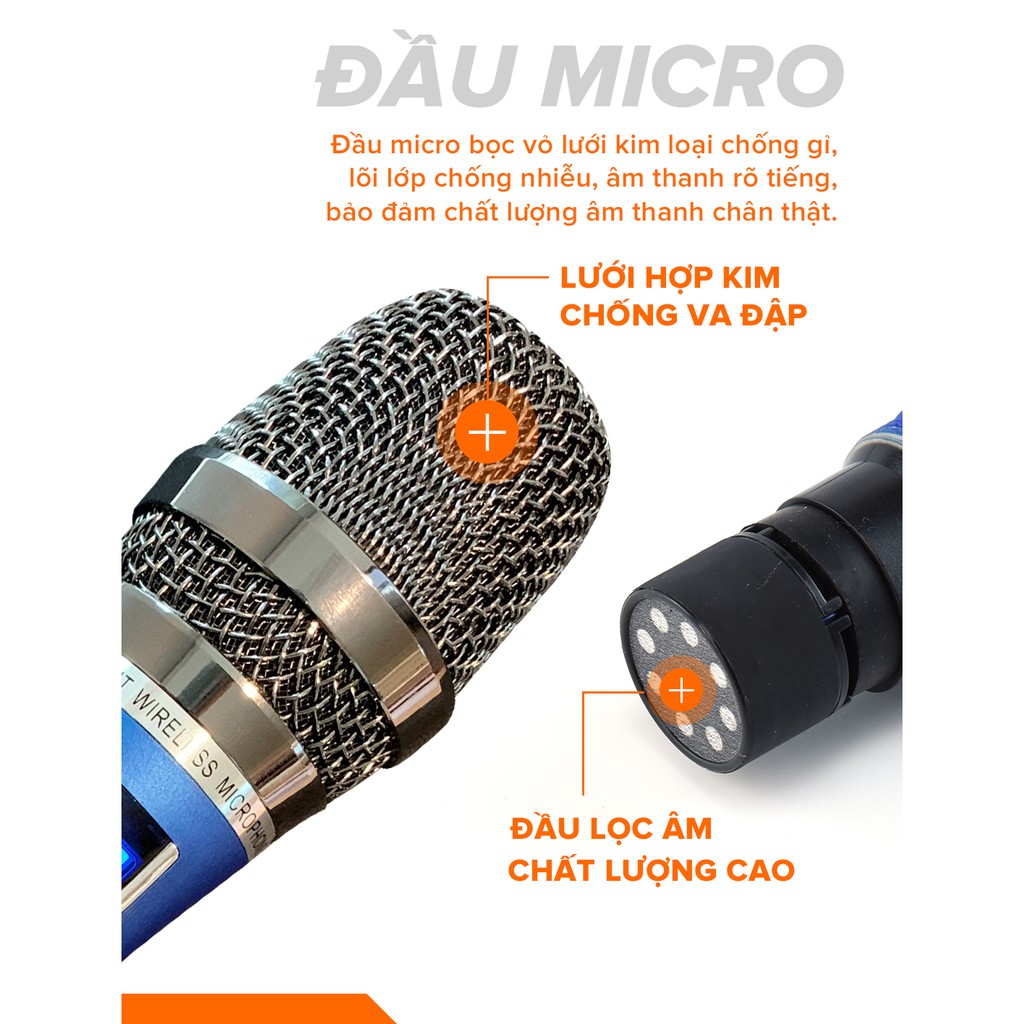 Bộ 2 Micro Karaoke Không Dây Cao Cấp COK ST-212 - Thời Lượng Pin 10h Màn Hình LED Chống Nhiễu Chống Hú Lọc Âm