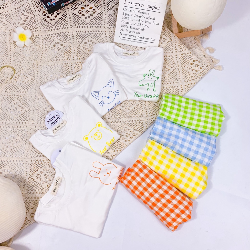 [ Bé 7-19kg] Bộ Dài Tay Thun Lạnh Áo Trắng Quần caro alibaba- Hàng Chuẩn Loại 1 MINKY MOM bé gái từ 7-19kg