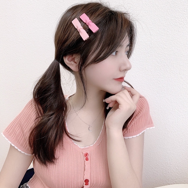 PVN46828 Set 2 Kẹp Tóc Mái Đính Hoa Trái Tim Màu Hồng Dễ Thương Dành Cho Nữ Giá Rẻ