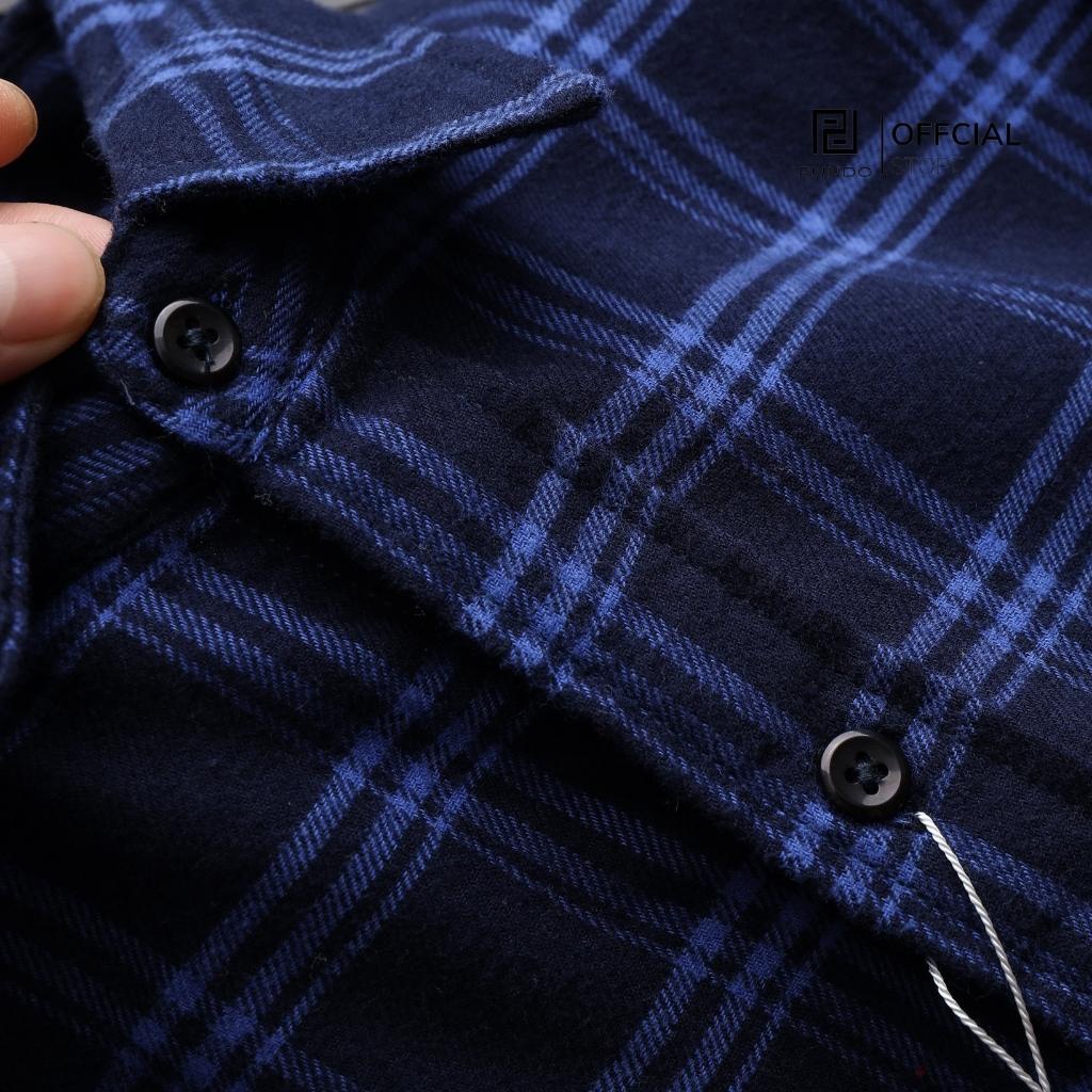 Áo sơ mi nam flannel PUNDO họa tiết kẻ sọc chất cotton dạ cao cấp ASMPD16