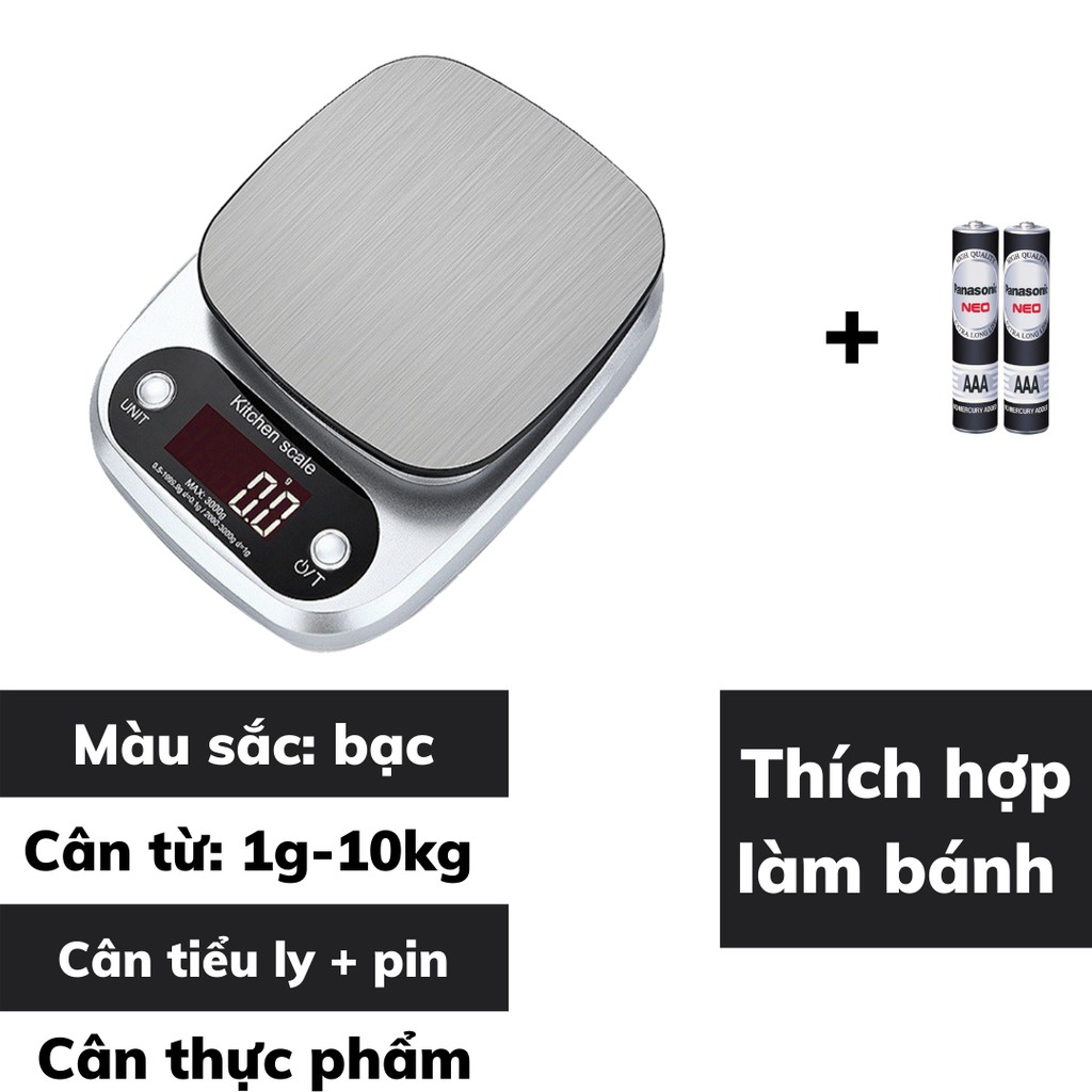 Cân tiểu ly điện tử nhà bếp 1g - 10kg dùng để làm bánh tại nhà độ chính xác cao tặng kèm pin AAA