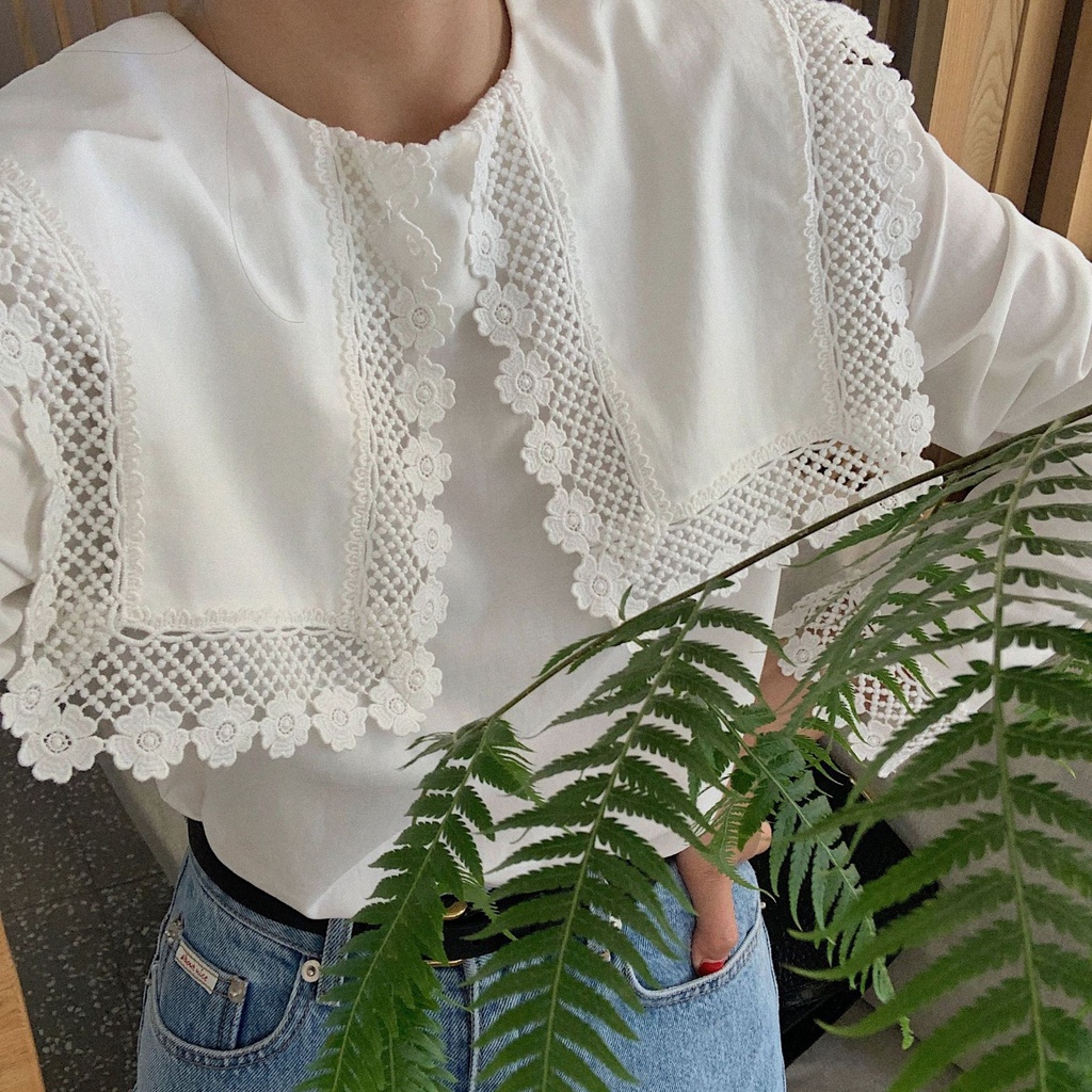 (HÀNG SẴN - HÌNH THẬT) Áo sơ mi cổ hải quân - Áo sơ mi cách điệu phối hoạt tiết ren