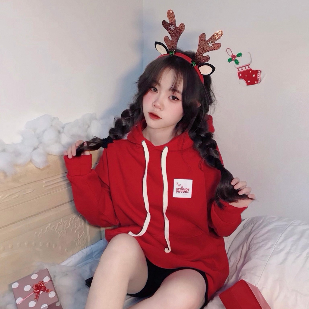 Áo hoodie Đỏ Tết DEUNCOOL BASIC ver 1.0 - Màu Red Cherry - 100% cotton mềm mịn cho nam nữ - ẢNH THẬT