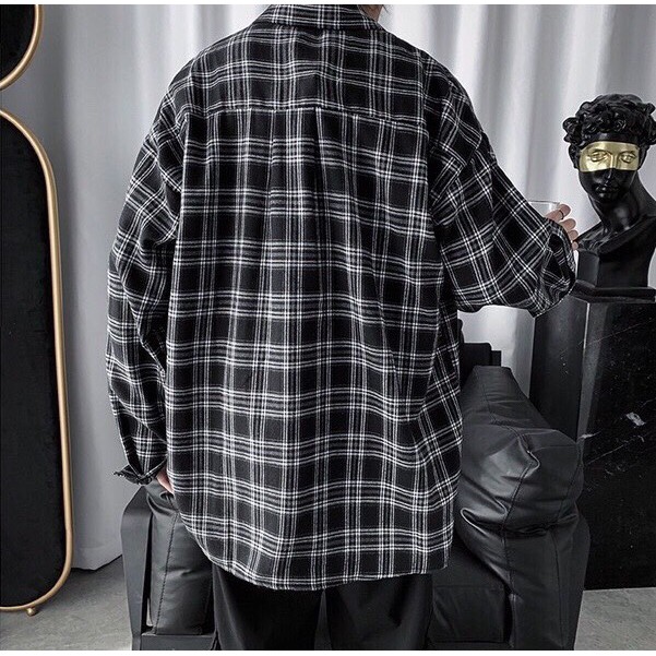 Áo sơ mi nam nữ form rộng 2N Unisex somi sọc caro khoác ngoài số 1