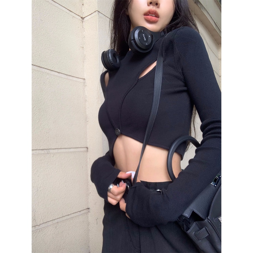 Áo dệt kim ZHELIHANGFEI tay dài hở eo phong cách trẻ trung thời trang quyến rũ cho nữ