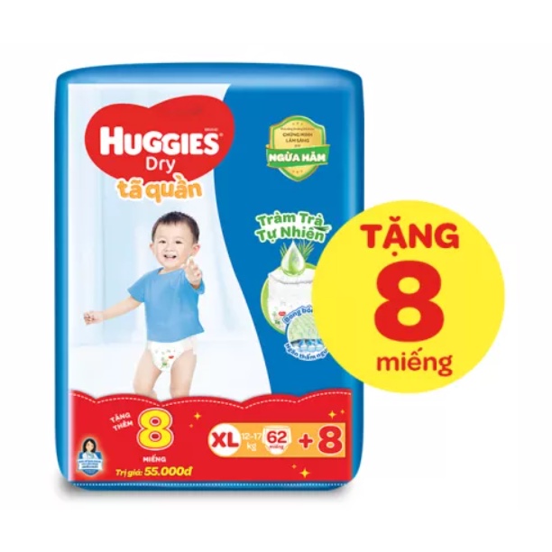 Tã/bỉm quần HUGGIES TRÀM TRÀ XL62 +8 miếng trong gói