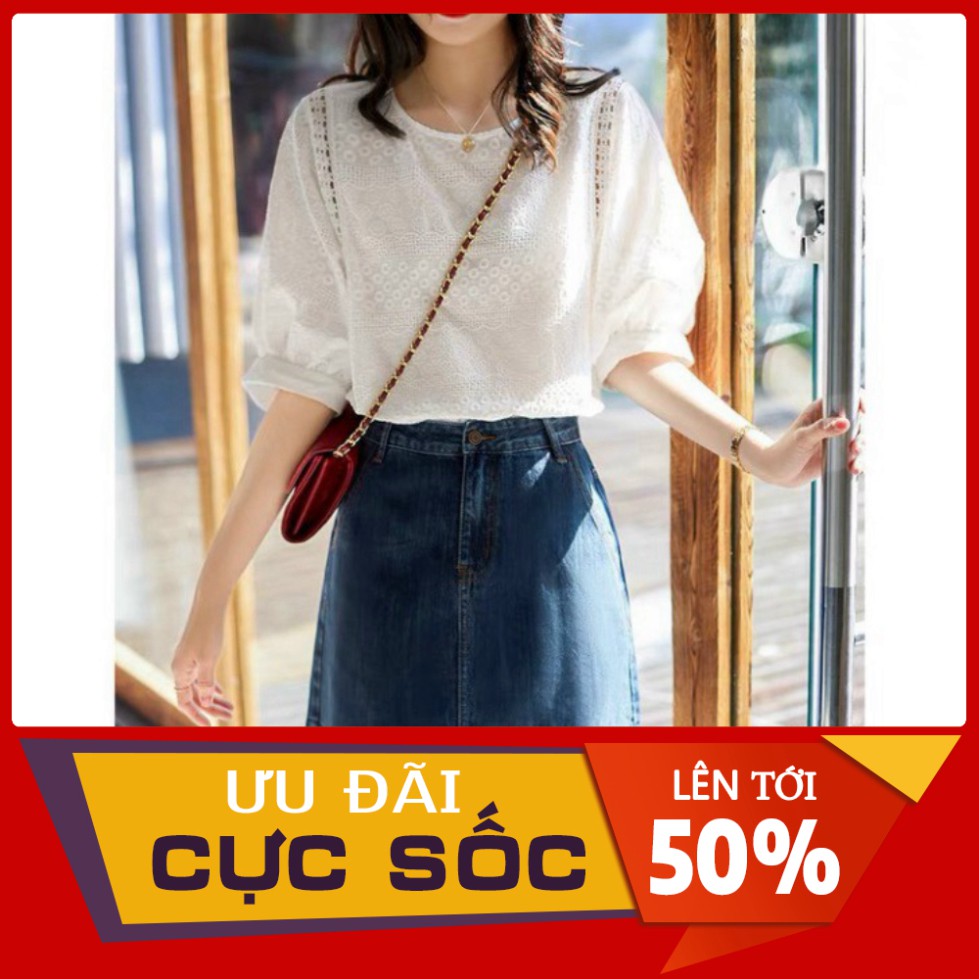 Áo Sơ Mi Cổ Tròn Dáng Xòe Tay Ren Ngắn Bèo Ngực Chữ U Họa Tiết Ren Thêu Hoa Nhí kèm video+ảnh thật aosominuhot | BigBuy360 - bigbuy360.vn