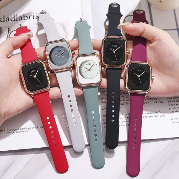 Đồng Hồ Nữ GEDI Dây Silicone Mặt Hình Chữ Nhật Mẫu Siêu Hot 2021 - Tặng Kèm Hộp Và Pin Dự Phòng