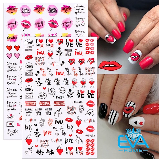 Miếng Dán Móng Tay 3D Nail Sticker Tráng Trí Hoạ Tiết Chủ Đề Tình Yêu F627