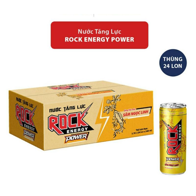 [Thùng 24 lon] Nước tăng lực Rock Energy Power chứa Sâm Ngọc Linh (240ml x 24 lon)