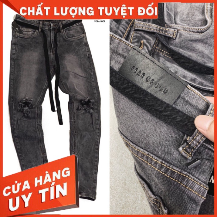 QUẦN JEANS SKINNY XÁM RÁCH GỐI ỐNG ZIPPER SIÊU XỊN ĐẸP (ảnh thật 100%) - Hàng nhập khẩu