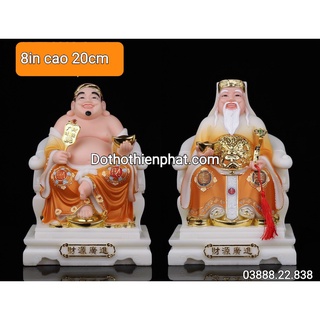 Cặp thần tài ông địa đá 8in cao 20cm màu cam